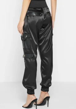 High Waisted Satin Cargo Trousers
