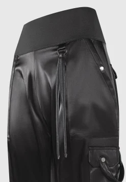 High Waisted Satin Cargo Trousers