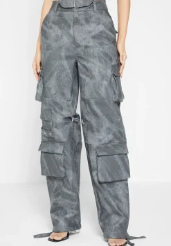 High Waisted Vintage Marble Leather Cargo Pants - Washed