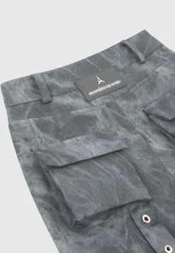 High Waisted Vintage Marble Leather Cargo Pants - Washed