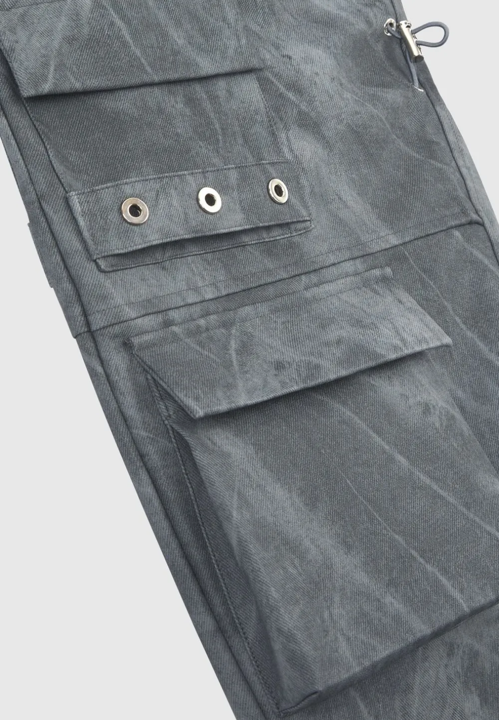 High Waisted Vintage Marble Leather Cargo Pants - Washed