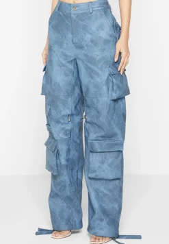 High Waisted Vintage Marble Leather Cargo Pants - Washed