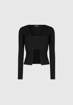 3-In-1 Knit Overlay Bandeau Cardigan