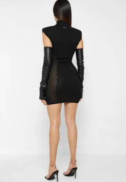 Knitted Contour Dress With Vegan Leather Sleeves