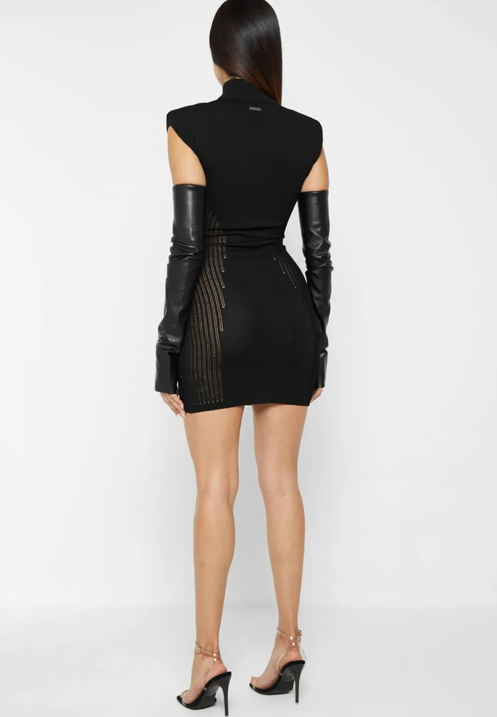 Knitted Contour Dress With Vegan Leather Sleeves