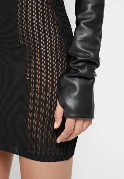 Knitted Contour Dress With Vegan Leather Sleeves