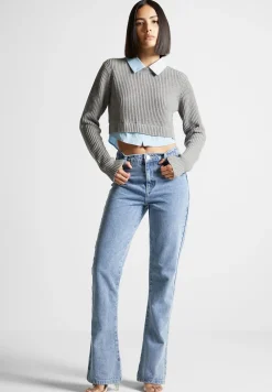 Knitted Jumper With Shirt Detail