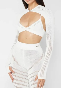 Knitted Sleeve Overlay With Bralette - White
