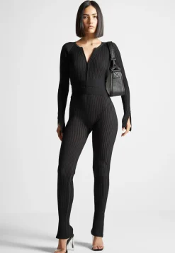 Knitted Two Tone Jumpsuit With Belt
