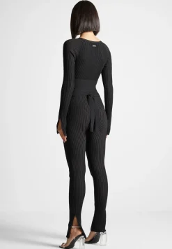 Knitted Two Tone Jumpsuit With Belt