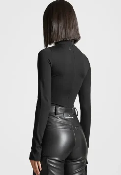 Leather Overlay High Neck Bodysuit