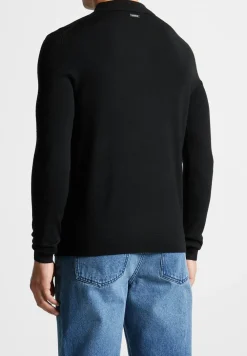 Merino Wool Long Sleeve Polo Top With Zip