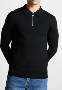 Merino Wool Long Sleeve Polo Top With Zip