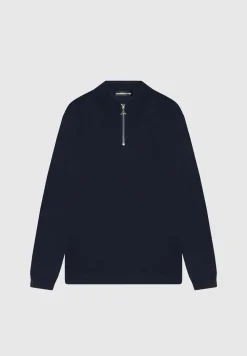 Merino Wool Long Sleeve Polo Top With Zip