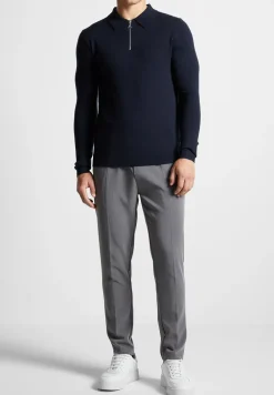 Merino Wool Long Sleeve Polo Top With Zip