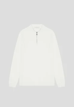 Merino Wool Long Sleeve Polo Top With Zip