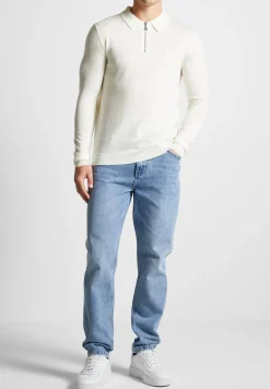 Merino Wool Long Sleeve Polo Top With Zip