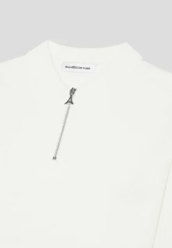 Merino Wool Long Sleeve Polo Top With Zip