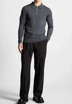 Merino Wool Long Sleeve Polo Top With Zip