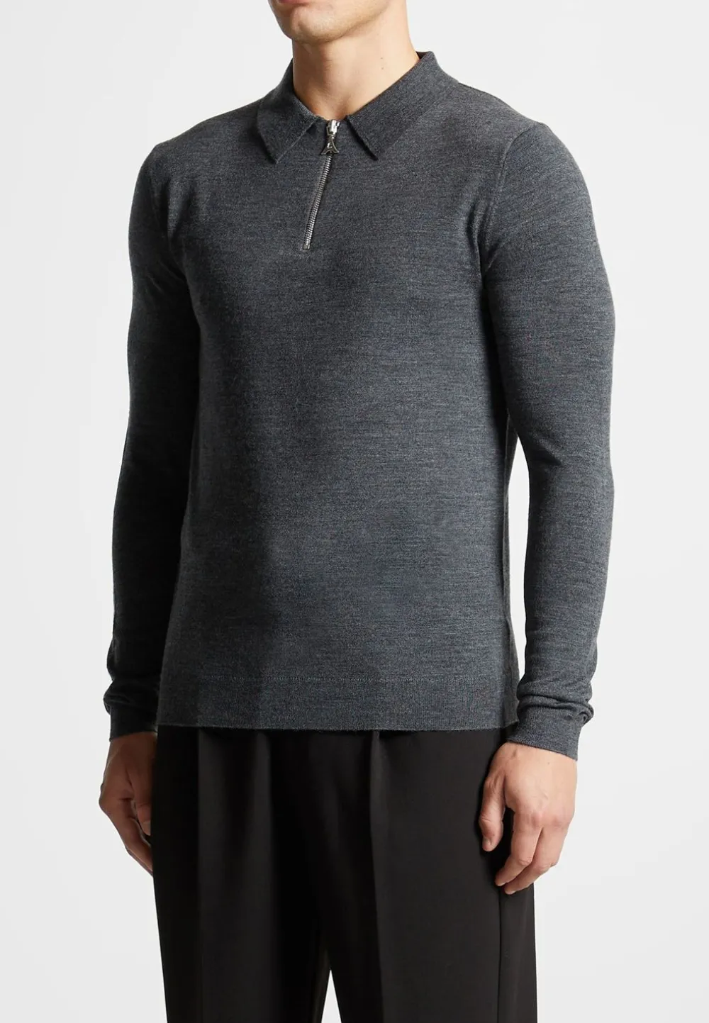 Merino Wool Long Sleeve Polo Top With Zip