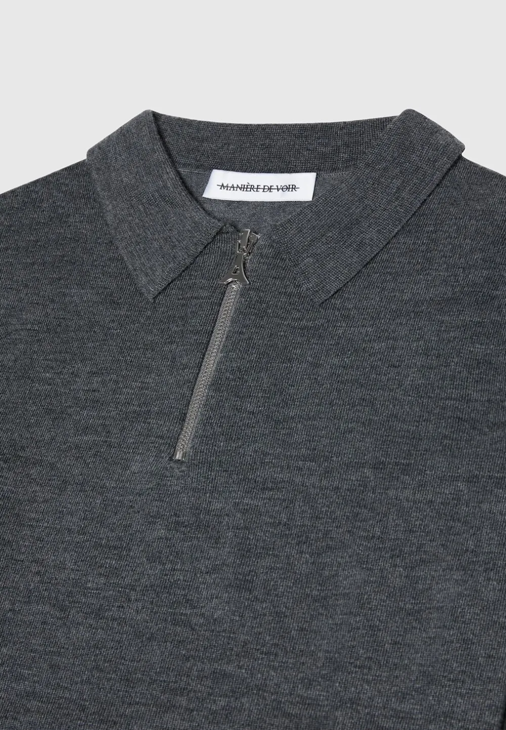 Merino Wool Long Sleeve Polo Top With Zip