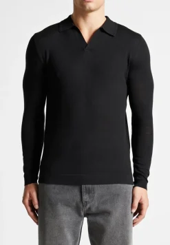 Merino Wool Long Sleeve Revere Polo Shirt
