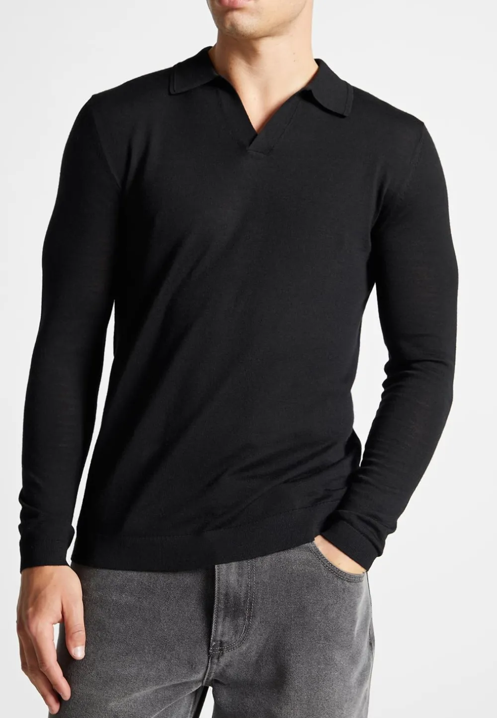 Merino Wool Long Sleeve Revere Polo Shirt