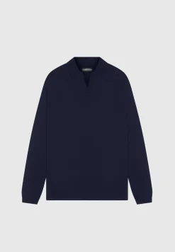 Merino Wool Long Sleeve Revere Polo Shirt
