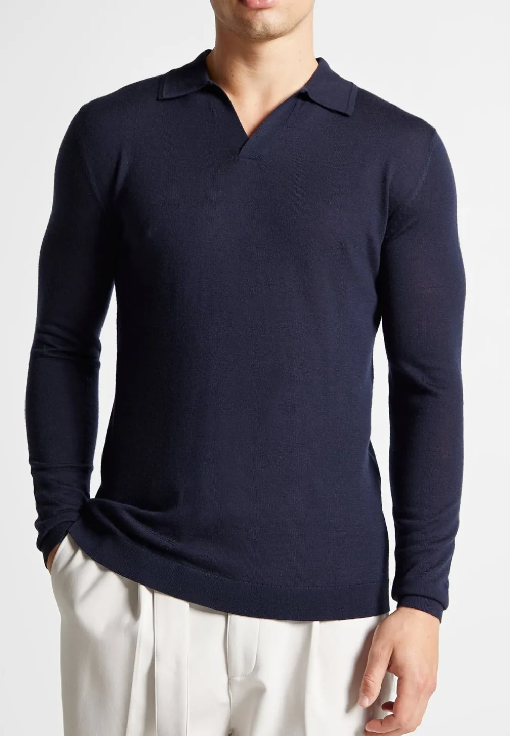 Merino Wool Long Sleeve Revere Polo Shirt