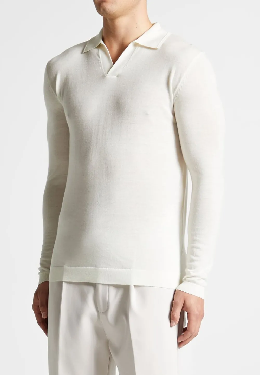 Merino Wool Long Sleeve Revere Polo Shirt