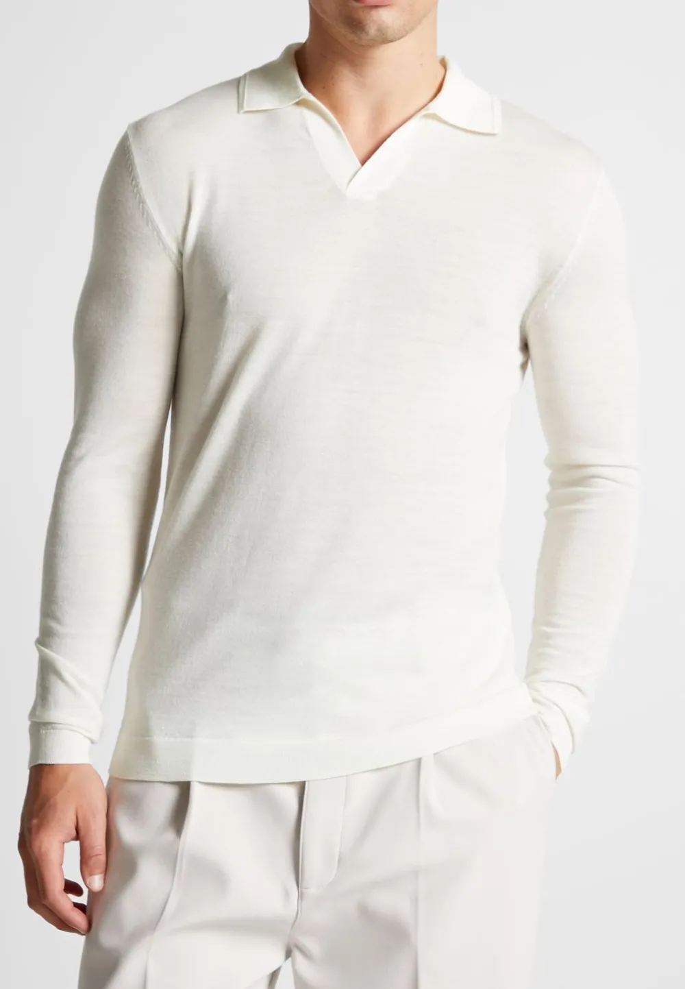 Merino Wool Long Sleeve Revere Polo Shirt