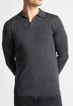 Merino Wool Long Sleeve Revere Polo Shirt