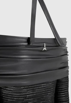 Mesh And Vegan Leather Bardot Bodysuit