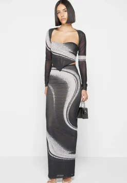 Mesh Printed Maxi Skirt - Black