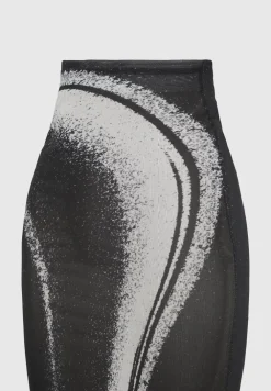 Mesh Printed Maxi Skirt - Black