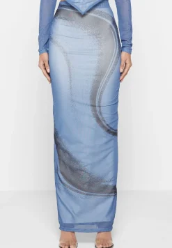 Mesh Printed Maxi Skirt - Blue