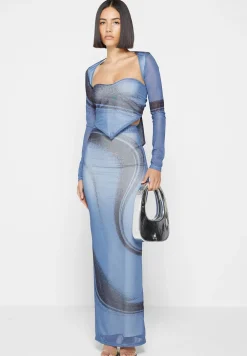 Mesh Printed Maxi Skirt - Blue