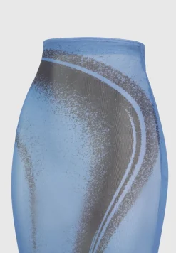 Mesh Printed Maxi Skirt - Blue