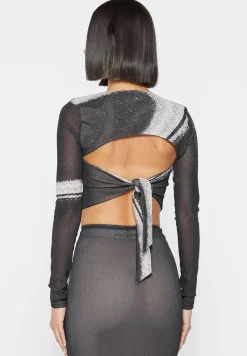 Mesh Printed Top With Sleeve Overlay - Black