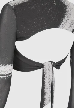 Mesh Printed Top With Sleeve Overlay - Black