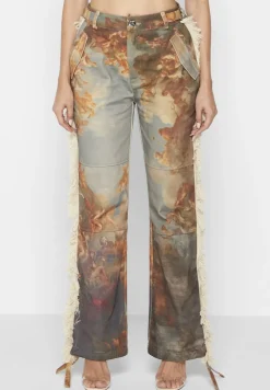 Mid Rise Art Cargo Pants With Tassels