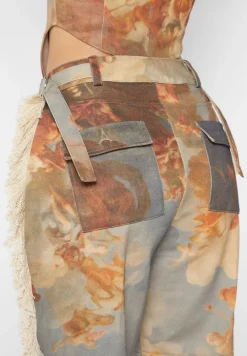 Mid Rise Art Cargo Pants With Tassels