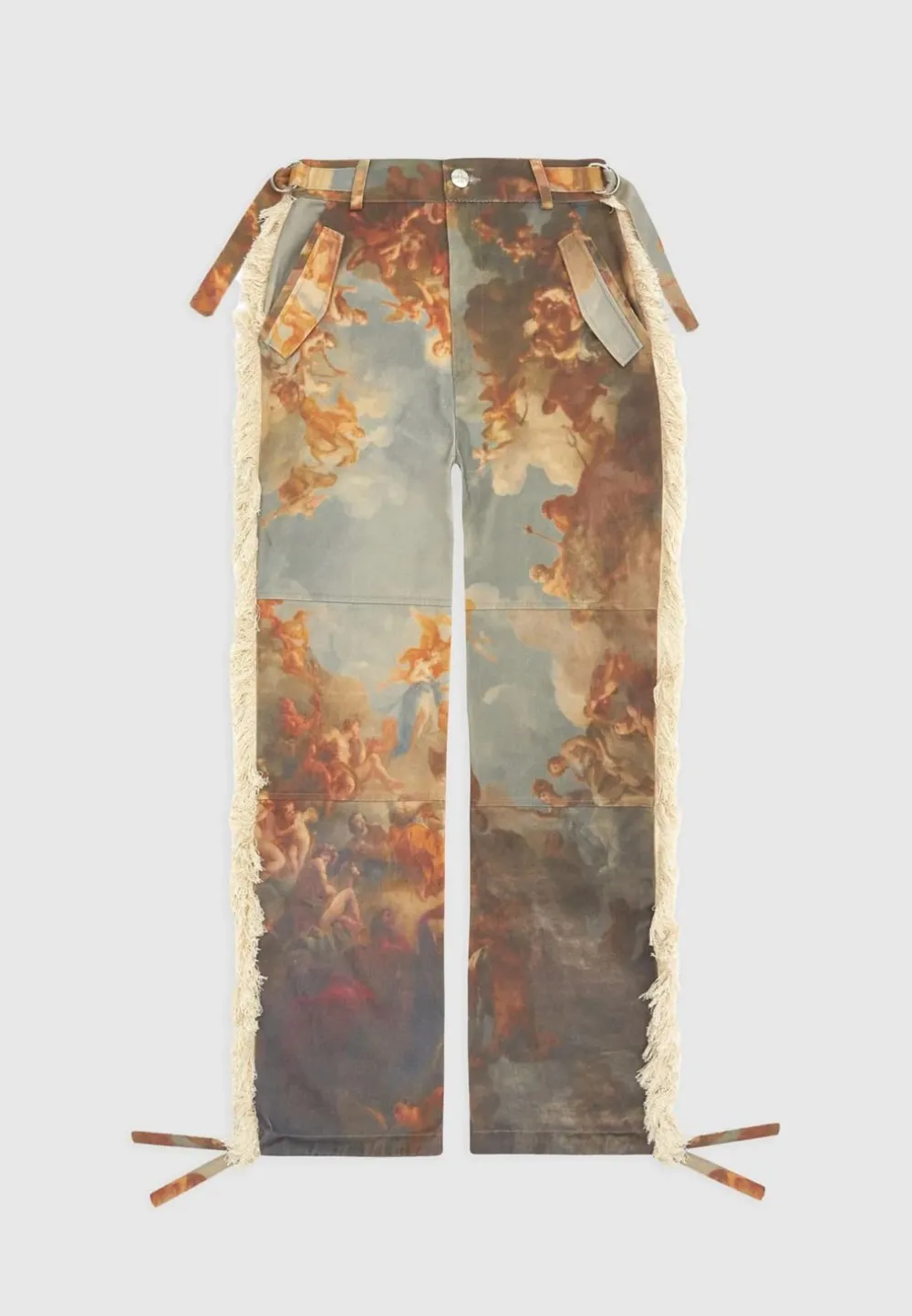 Mid Rise Art Cargo Pants With Tassels