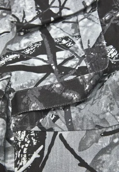 Mid Rise Camo And Denim Cargo Pants