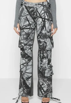 Mid Rise Camo And Denim Cargo Pants
