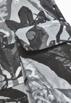 Mid Rise Camo And Denim Cargo Pants