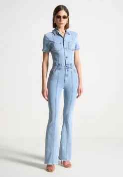 Mini Flared Denim Jumpsuit