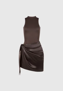 Neoprene & Satin Wrap Bodycon Dress