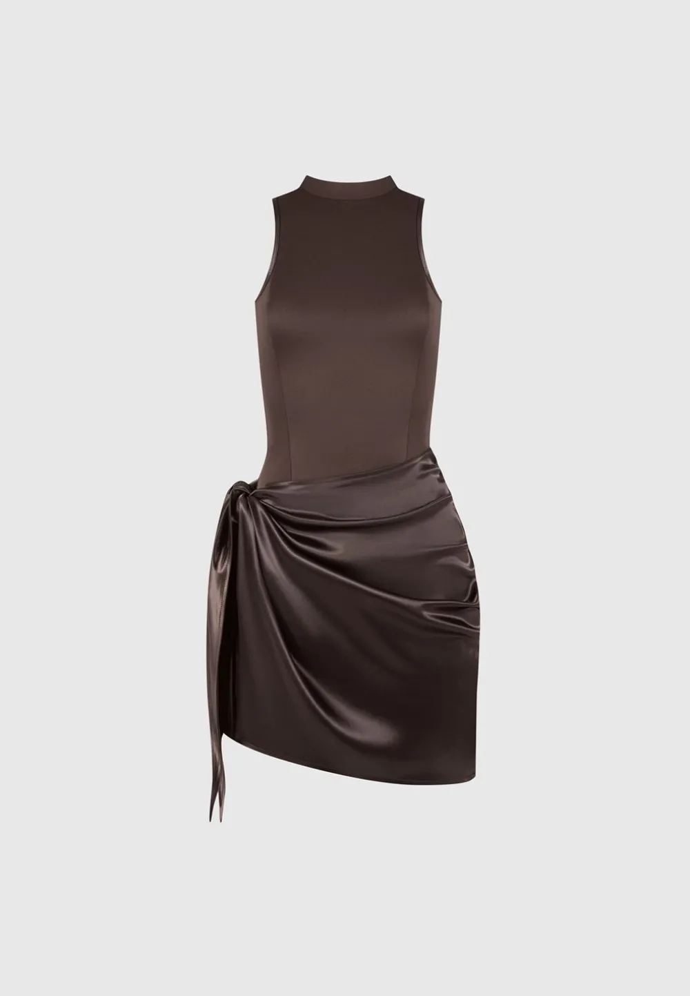 Neoprene & Satin Wrap Bodycon Dress