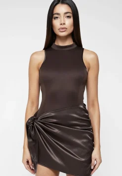 Neoprene & Satin Wrap Bodycon Dress